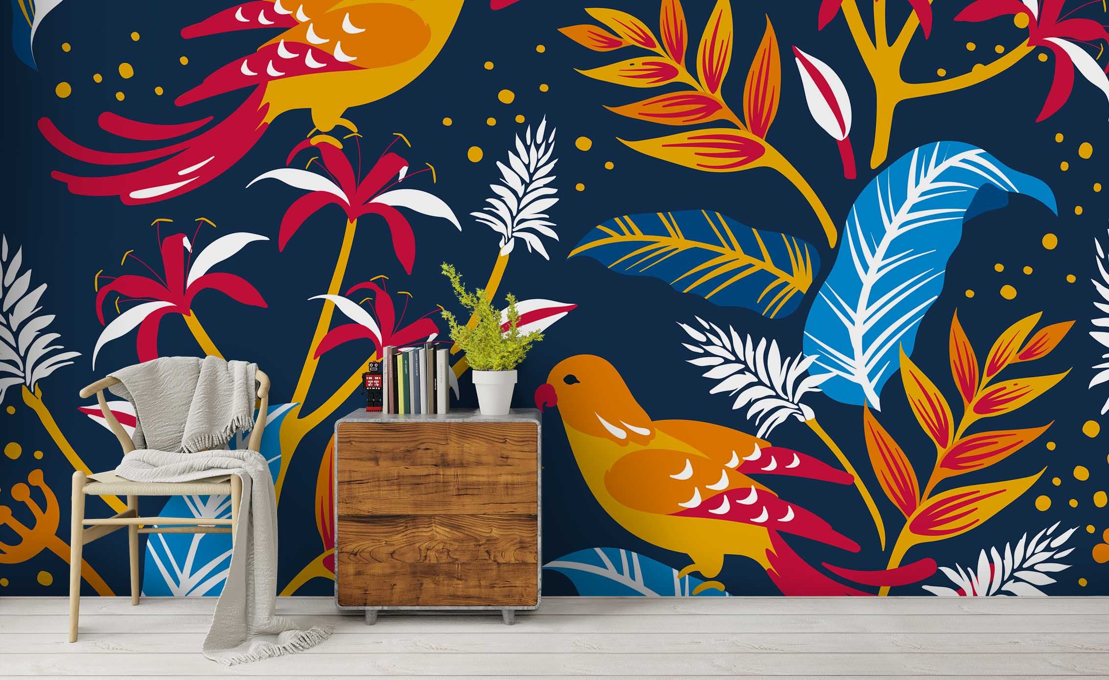 3D Freehand Sketching Animal Bird Color Flower Wall Mural Wallpaper Zy D92