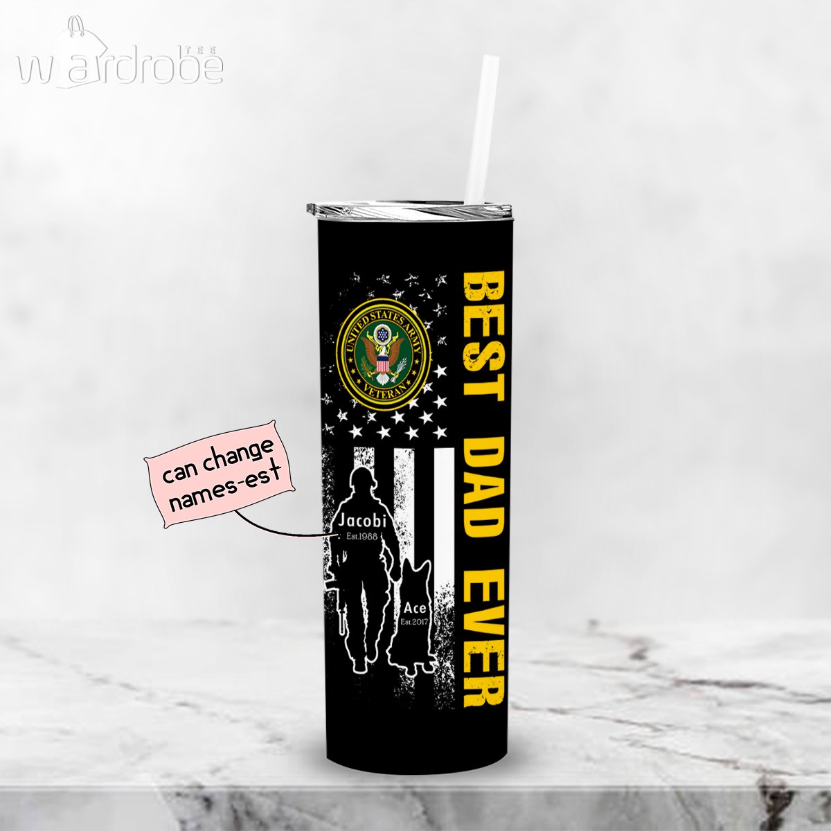 Personalized Father’s Day Gift Custom Tumbler Best Dad Ever With Dog United States Army Veteran – Custom Travel Mug