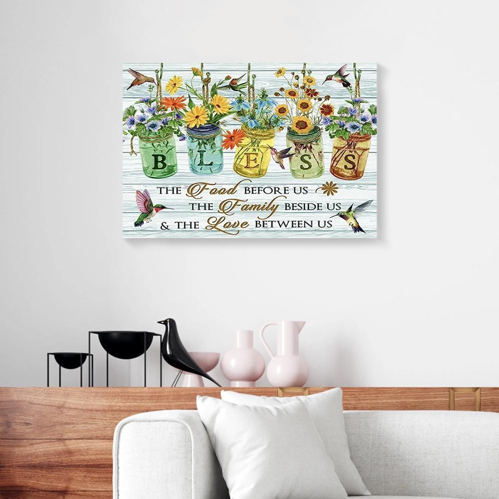 Canvas Prints Bless The Food Before Us Flower Vase Hummingbird Canvas Wall Art Home Decoration