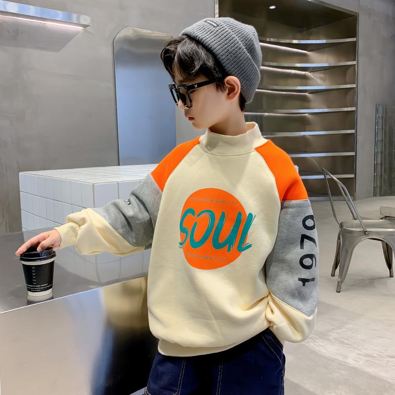 Winter Children Thick Sweatshirt Boy Letter Print Cotton Long Sleeve Tops Kids O-neck Pullover Teen Sport T Shirt 6 8 10 12 14 Y alx