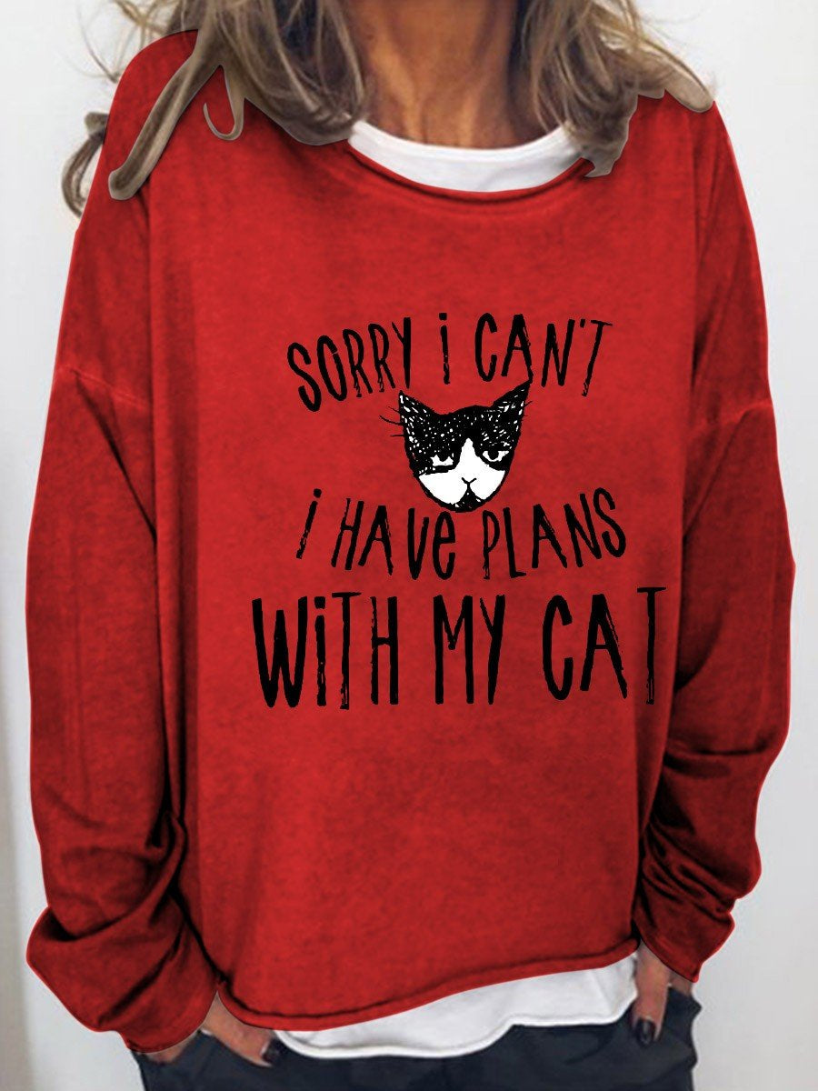 Women Sorry I Can’T I Have Plans With My Cat Long Sleeve Top
