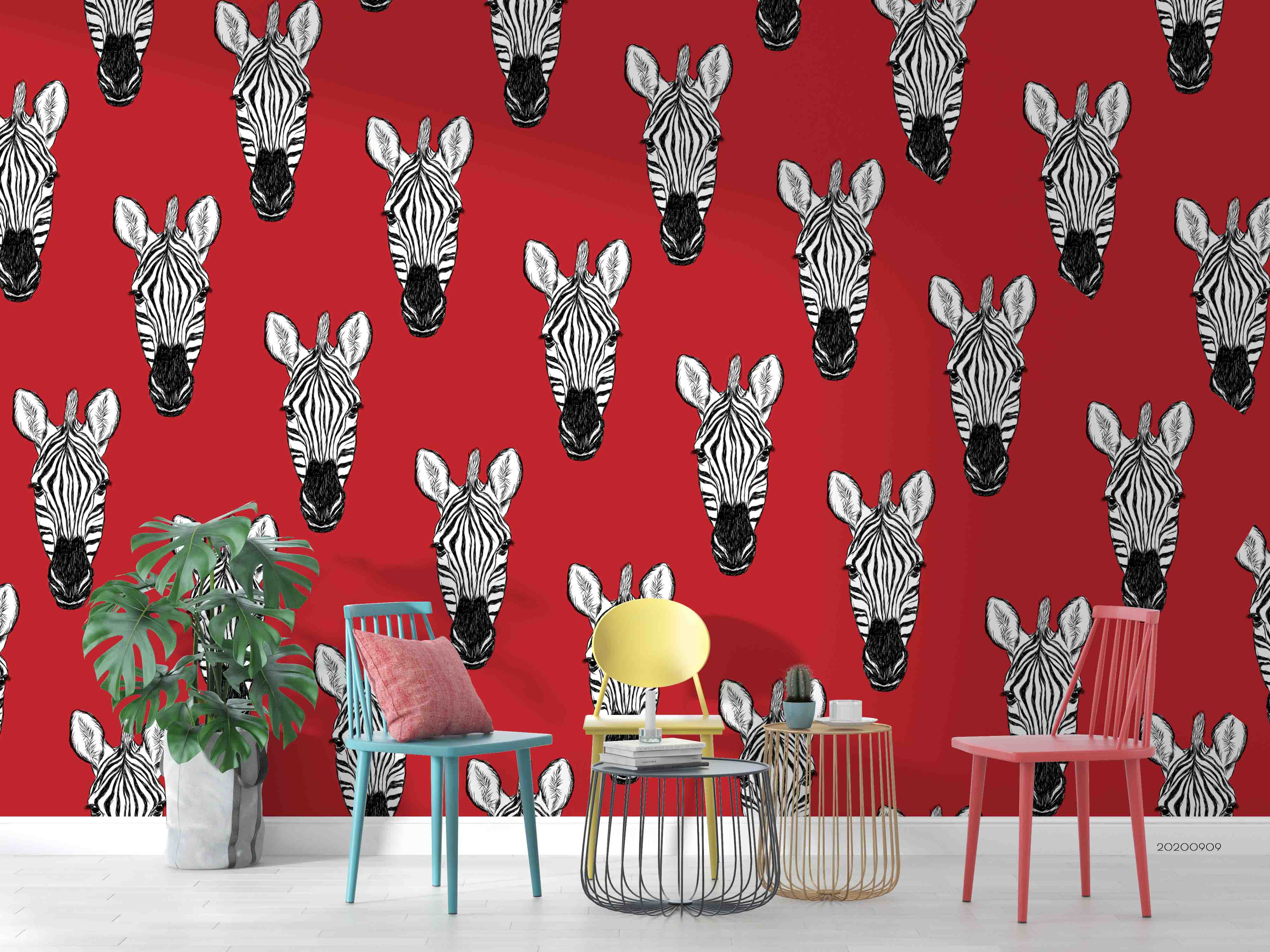 3D Zebra Animal Scenery Red Wall Mural Wallpaper Lxl