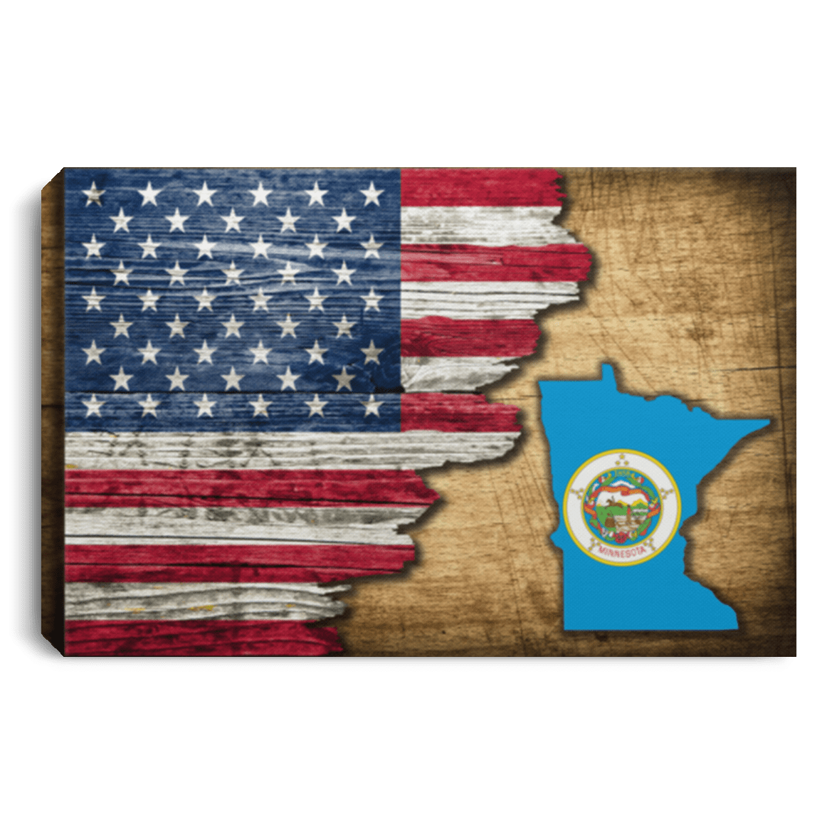 United States/Minnesota Flag Ripped Effect 12X8 Inches Landscape Canvas .75In Frame