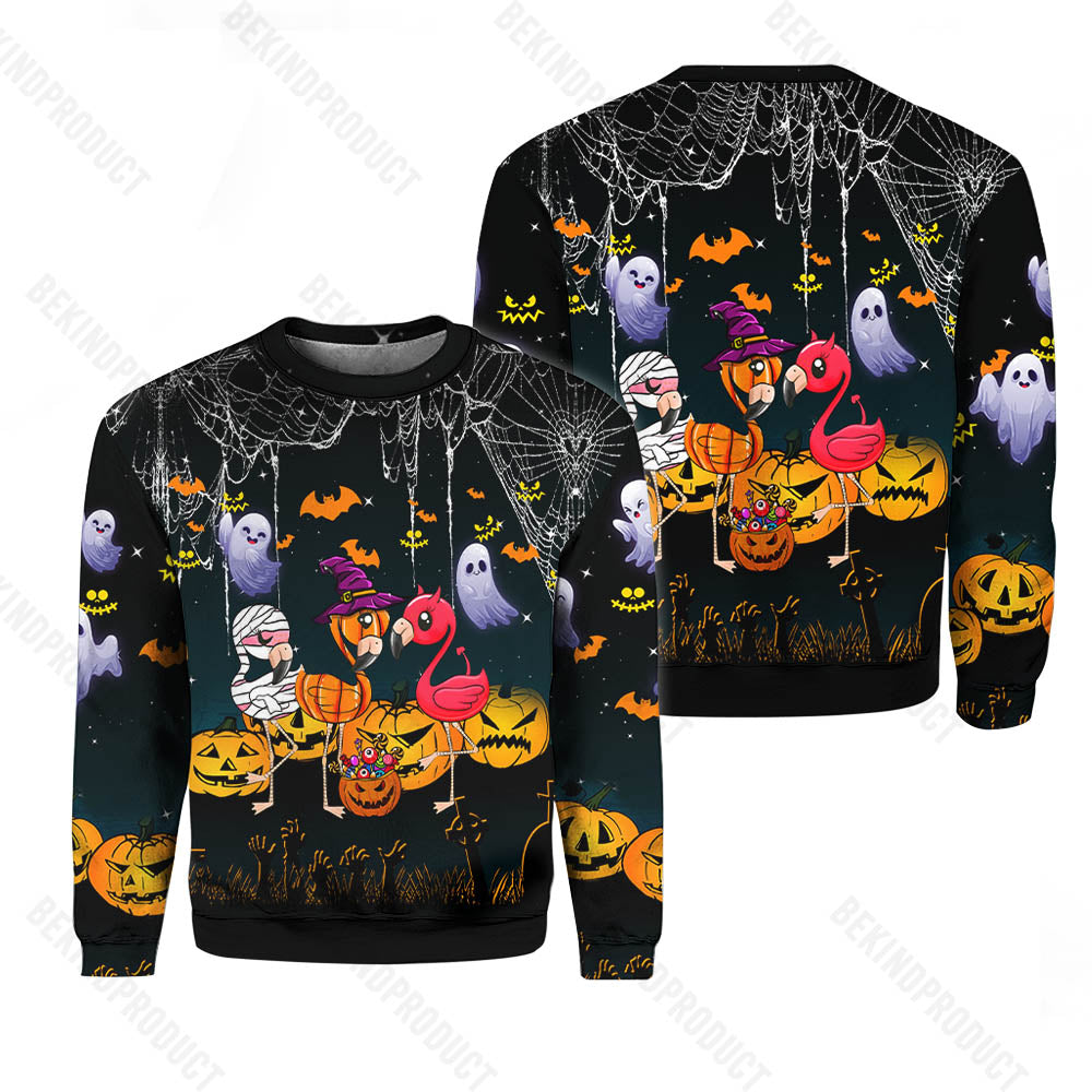 Flamingo And Pumpkin Halloween Crewneck Sweatshirt All Over Print Sweatshirt For Women Sweatshirt For Men Swn1095