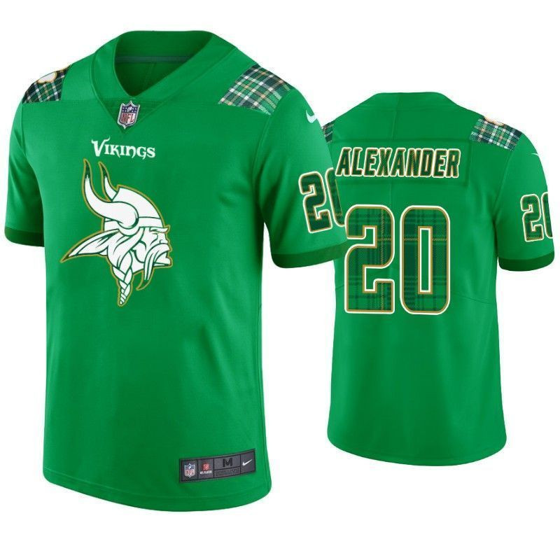 Minnesota Vikings 20 Mackensie Alexander St Patricks Day Kelly Green Lucky Men 3D Jersey