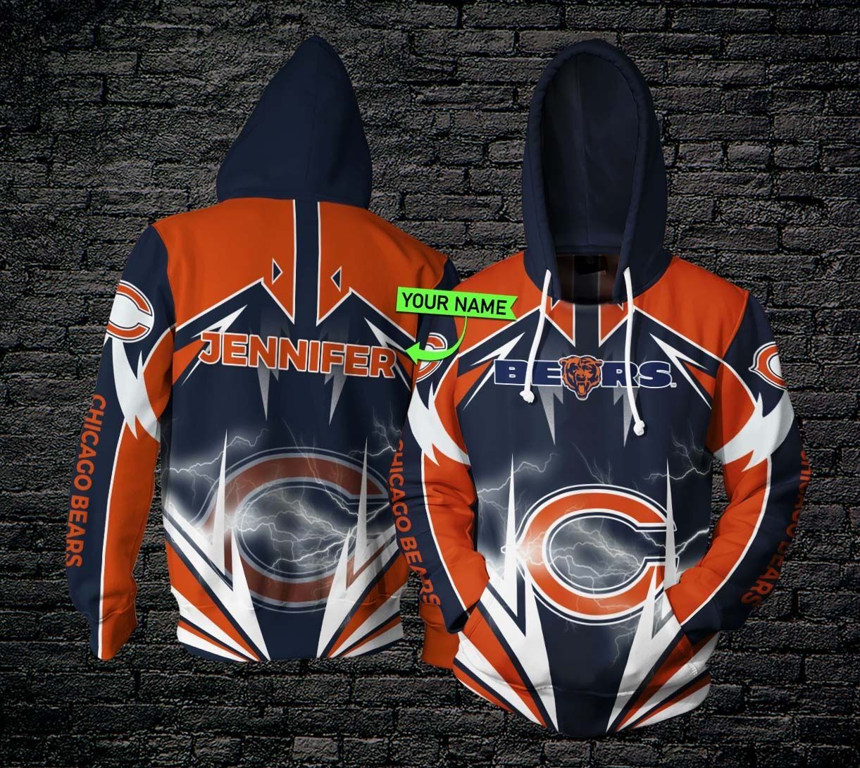 Personalized THA180 3D Hoodie Chicago Bears Lightning