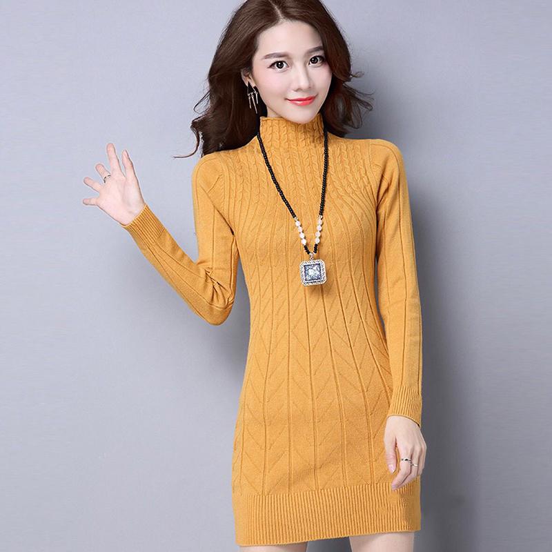 Autumn Winter Long Women Pullovers Solid Sweaters Thin Knit Bottoming Shirt High-neck Thick Slim Fashion Warm Dress Sweater alx