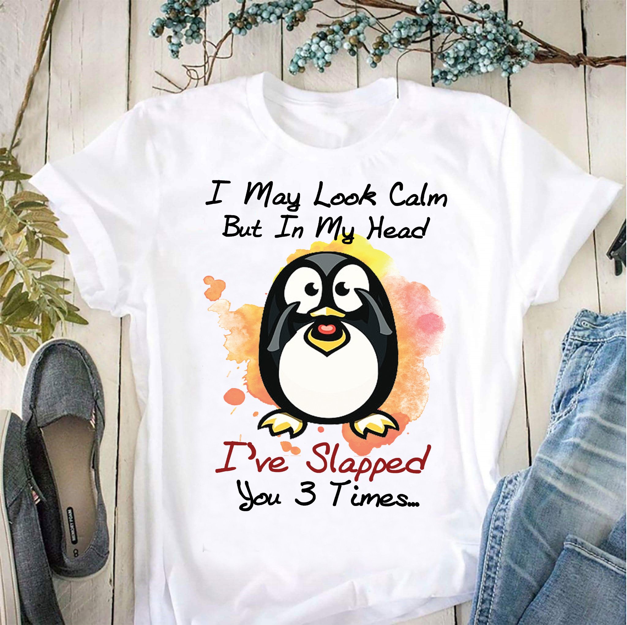 Penguin may look calm – Standard T-shirt White S M L XL 2XL 3XL 4XL 5XL 140421