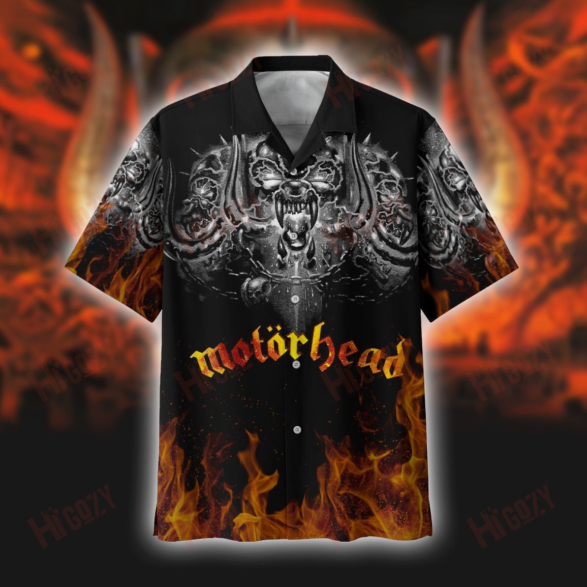 Beach Shirt Motorhead Red Fire Hawaii Aloha Logo Short Sleeve Ha71823