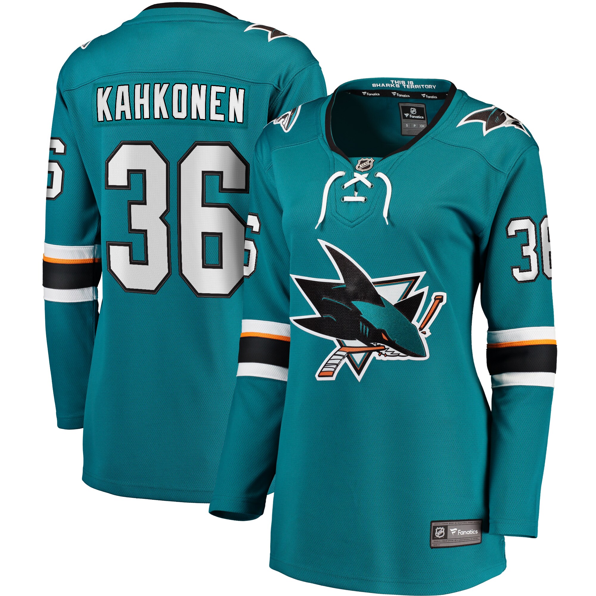 Women's San Jose Sharks Kaapo Kahkonen Teal Home Breakaway Player Jersey 2