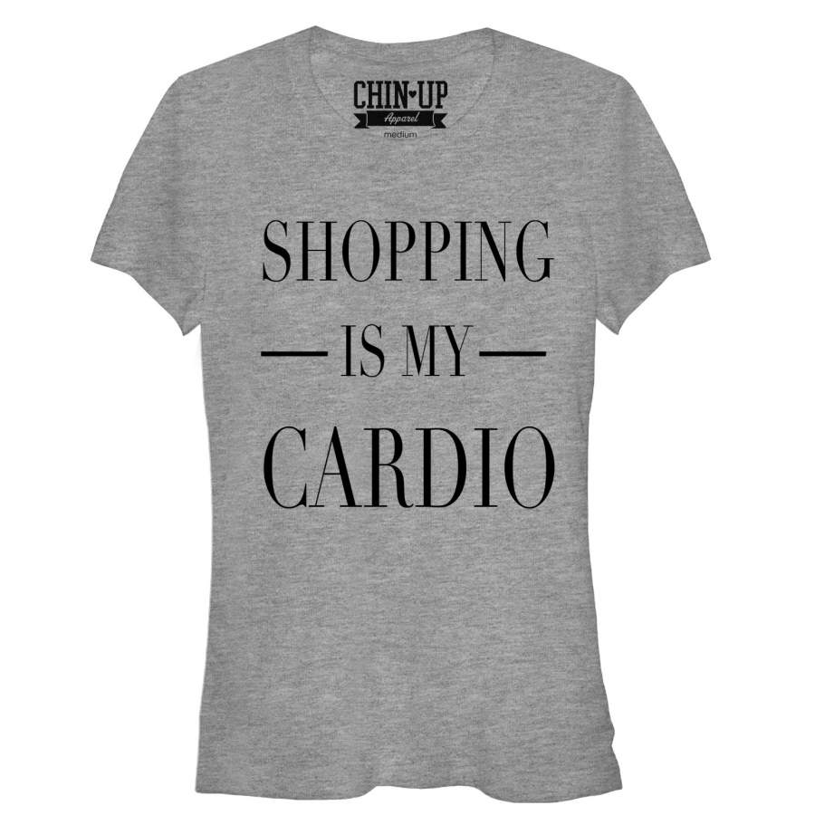 CHIN UP Junior’s Shopping is My Cardio  T Shirt Athletic Heather S