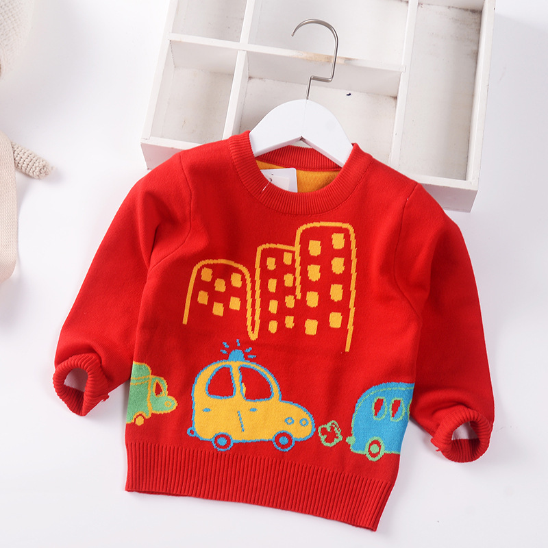 Boys Sweater 2022 Autumn Winter New Baby Jumper Cartoon Car O-Neck COTTON Children Sweaters Toddler Pullover Kids Clothes 1-7y alx