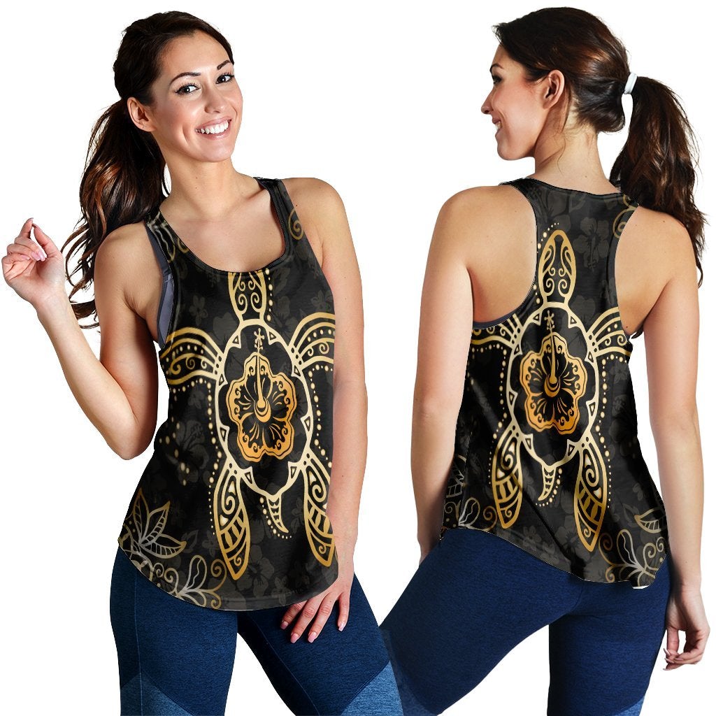 Hawaii Turtle And Hibiscus Polynesian Racerback Tank Gold Ha62174