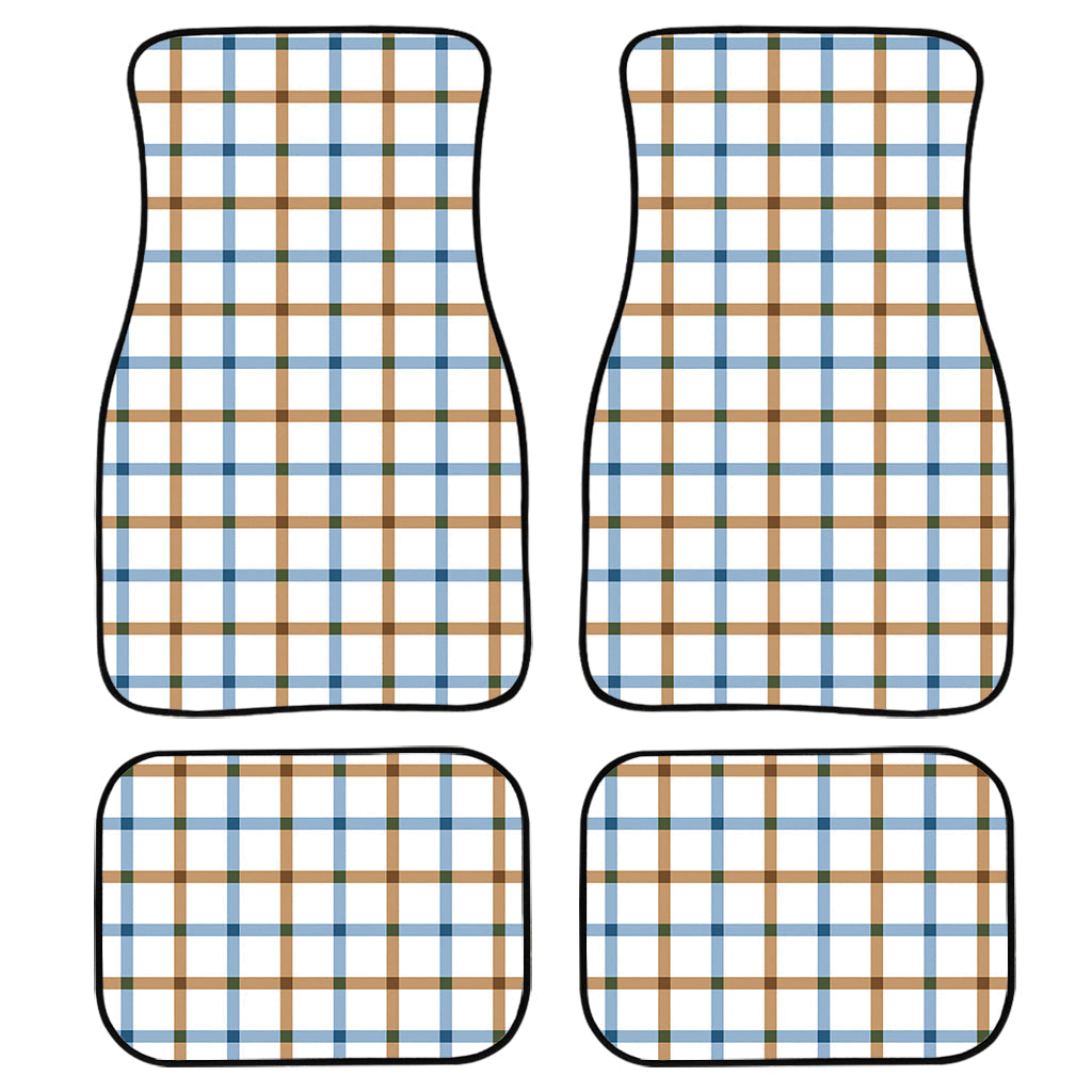 Blue And Brown Tattersall Pattern Print Front And Back Car Floor Mats, Front Car Mat