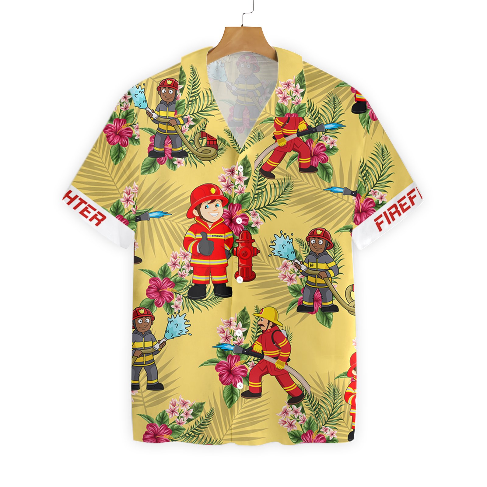 Graphic Proud Firefighter Hawaii Cream Tropical Floral Shirt For Men Ha11824