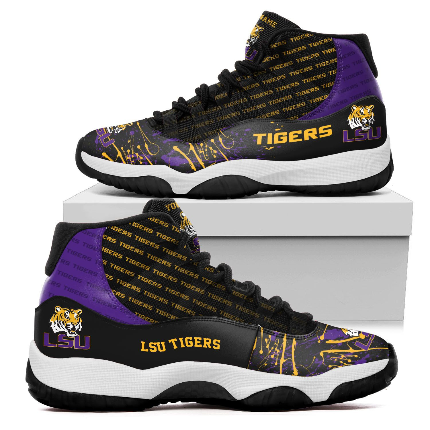 Custom Name Lsu Tigers Air Jd 11 Sneakers Shoes 148 For Football Fans Louisiana State University