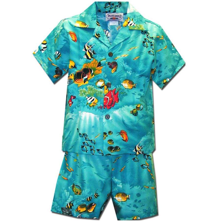 Fishy Time Turquoise Hawaii Shirt And Shorts Ha30568