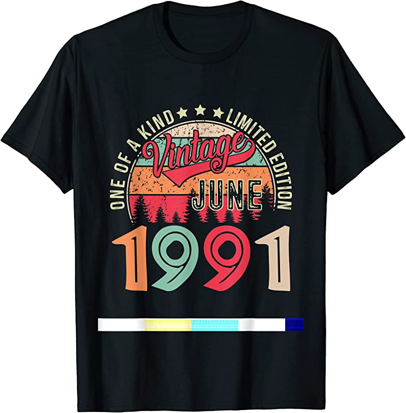 30th Birthday Vintage June 1991 30 Year Old For Men Women T-Shirt