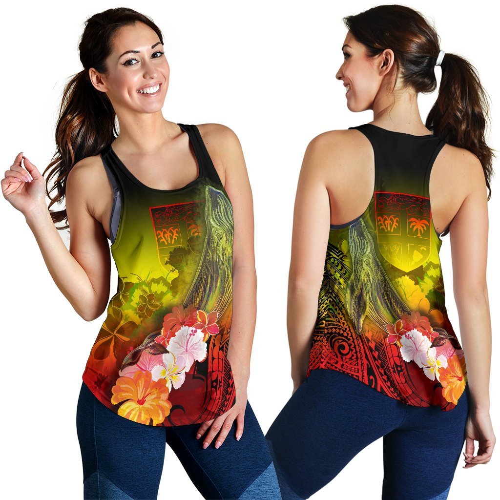 Fiji Women’S Racerback Tank – Humpback Whale With Tropical Flowers (Yellow)