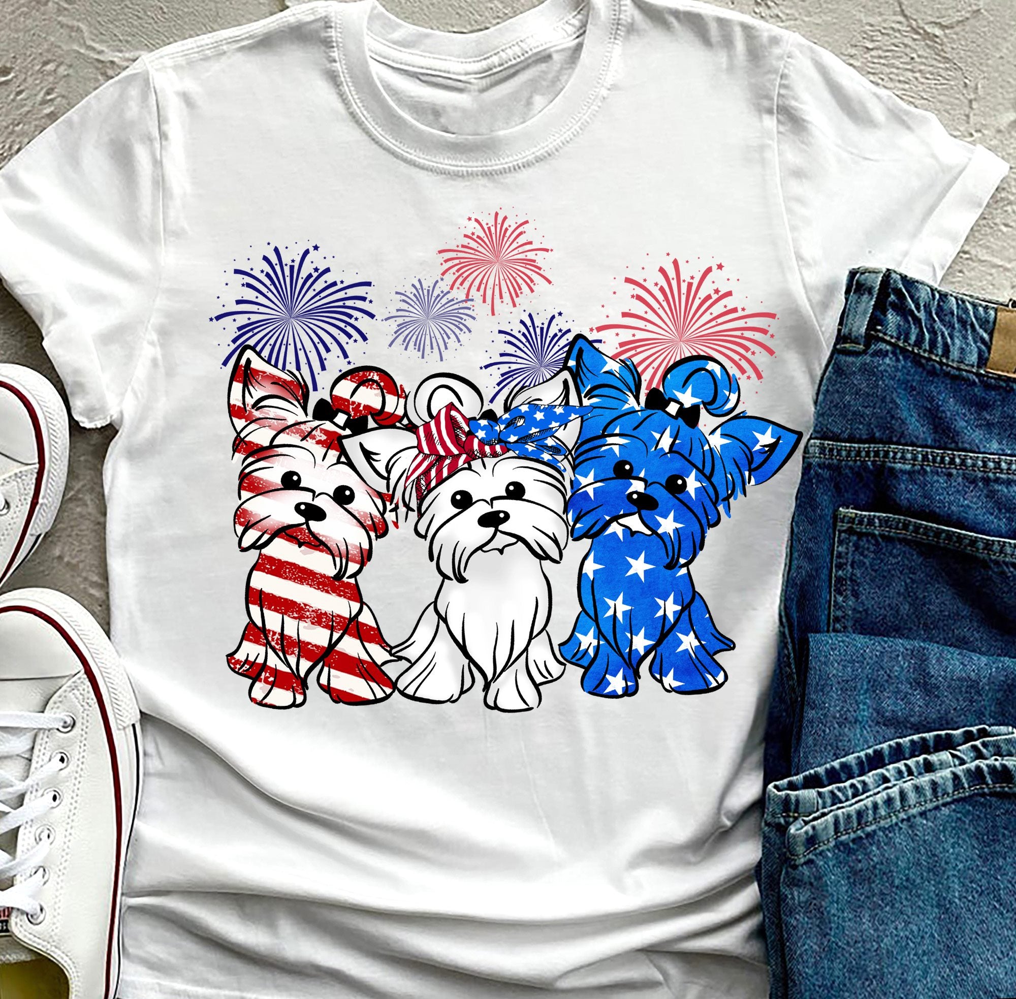 Yorkshire Terrier American Flag Pattern Independence Day Freedom For Dog Lovers Gift Standard/Premium T-Shirt