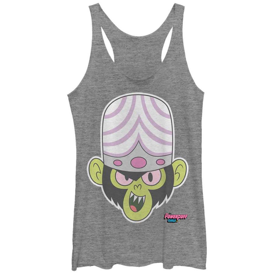 The Powerpuff Girls Women’s Mojo Jojo Grin  Racerback Tank Gray Heather S