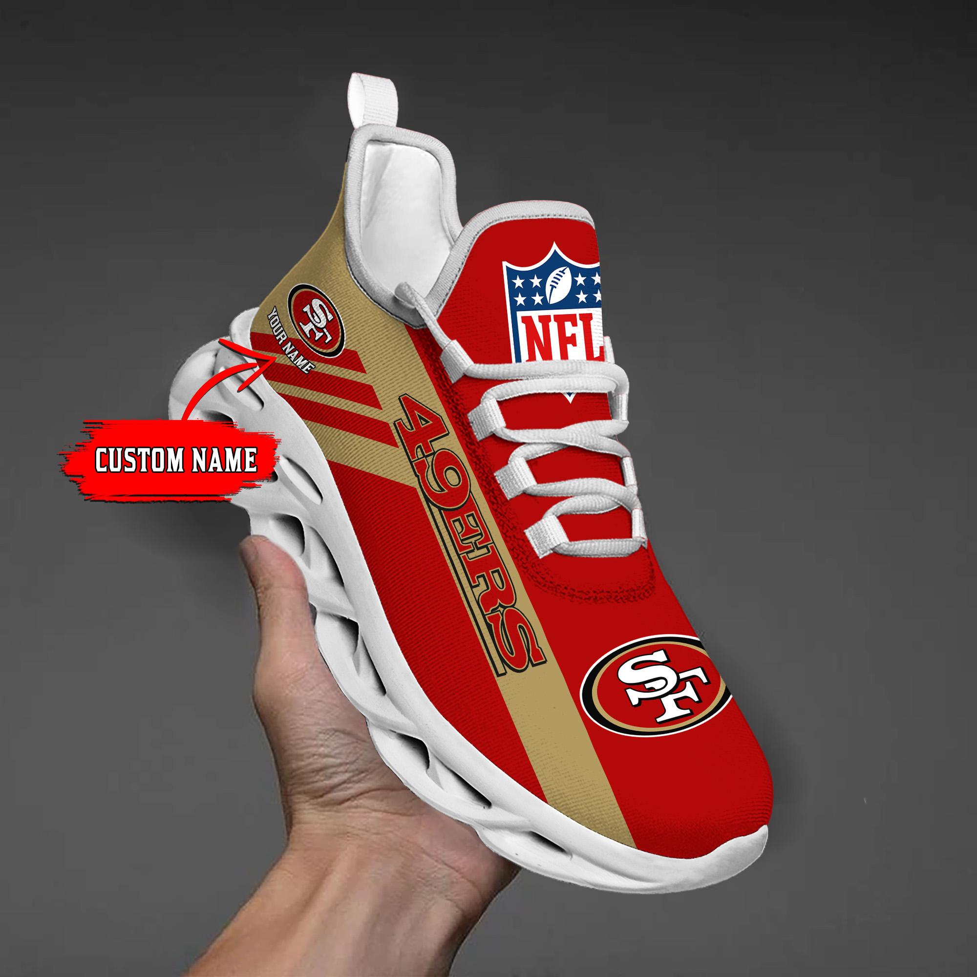 Custom Name-San Francisco 49Ers-Personalize Max Soul Shoes Sport Sneakers M16 And Baseball Jersey Shirt