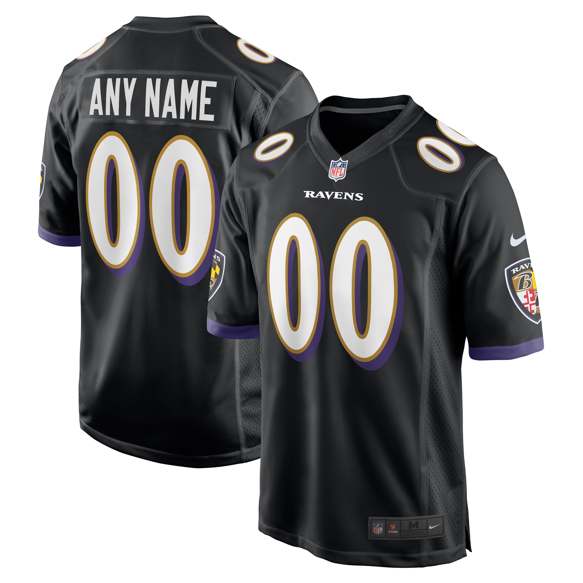 Men’s Baltimore Ravens Black Alternate Custom Game Jersey