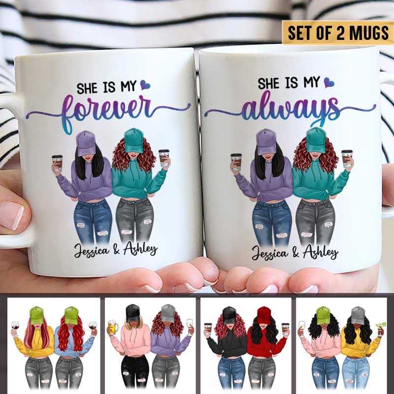 Set 2 Mugs: Modern Besties Forever And Always Personalized Mug Set (SAVE 30%)