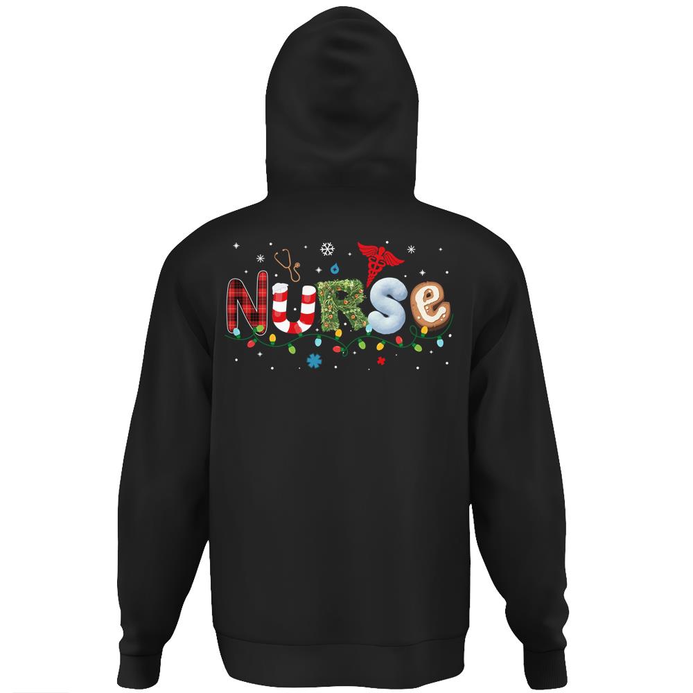 Nurse Christmas Merry Christmas Hoodie Print On Back