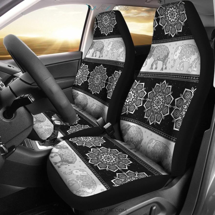 Flower Mandala Elephant Black Car Seat Covers Unique Car Gift 2021