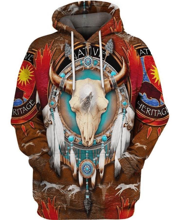 Native America Bull Head Brown Vintage Design 3D Printed Sublimation Hoodie Hooded Sweatshirt Comfy Soft And Warm For Men Women S to 5XL CTC16011182 Hoodie Fashion