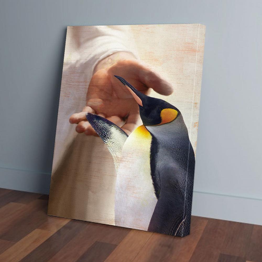 Penguin Take My Hand Jesus Christian Vertical Canvas Prints Poster Wall Art Decor