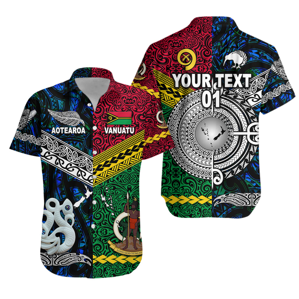 (Custom Personalised) Vanuatu And New Zealand Hawaiian Shirt Together – Blue, Custom Text And Number Lt8