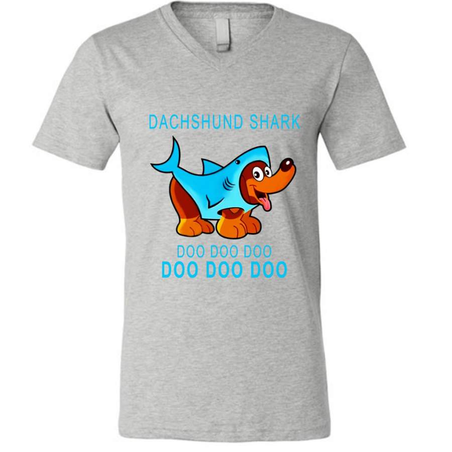 Dachshund Shark Doo Doo Doo – Canvas Unisex V-Neck Shirt