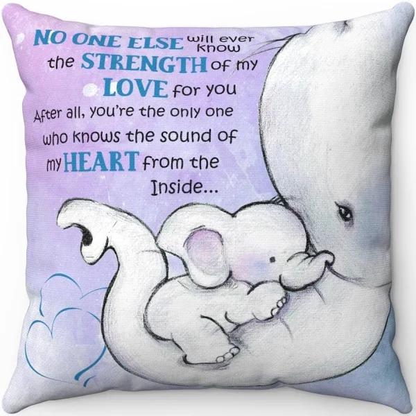 No One Else Will Ever Know The Strength Of My Love Elephant Mother Heart Blue Decorative Pillow