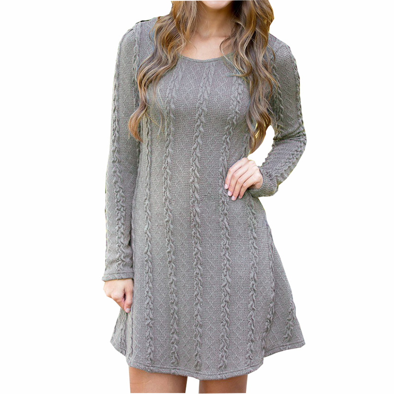 YGYEEG Women Long Sleeve Sweater Dress Irregular Hem Casual Autumn Winter O-Neck A Line Mini Knitted Twist Cotton Wool Clothes alx