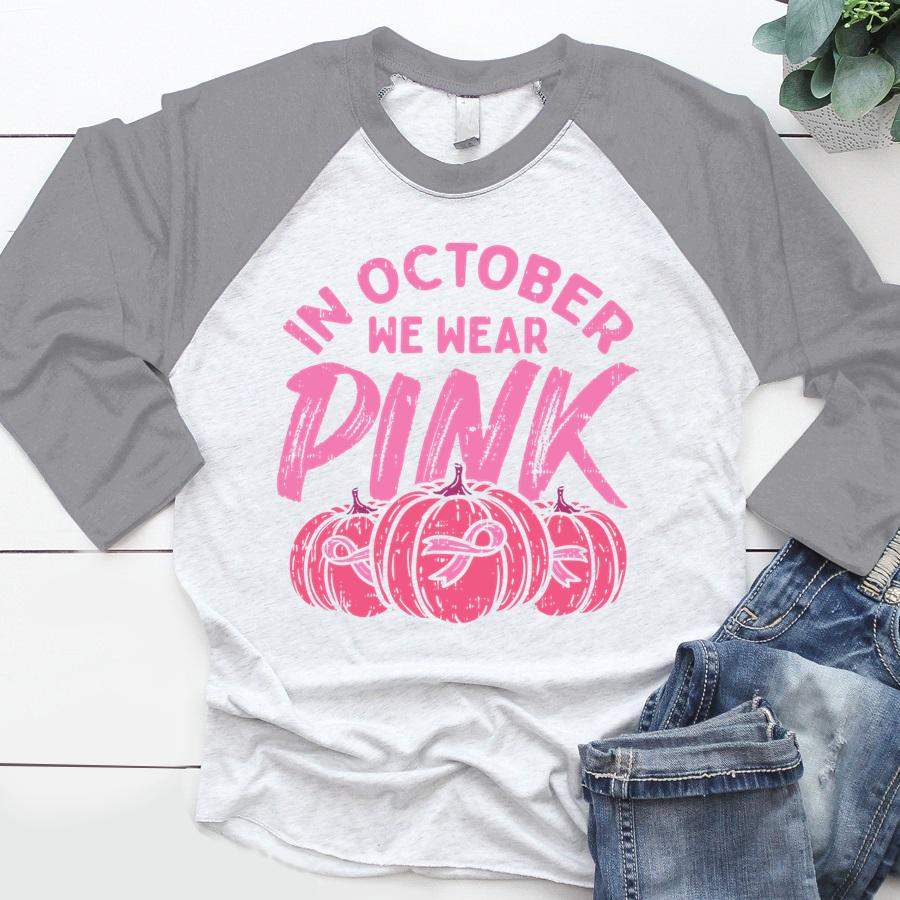 In October We Wear Pink Pumpkin Halloween Breast Cancer Gift Pullover Hoodie