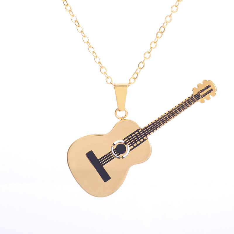 Stainless Steel Guitar Pendant Necklace Men Women Hip Hop Music Elements Jewelry Graduation Gifts alx