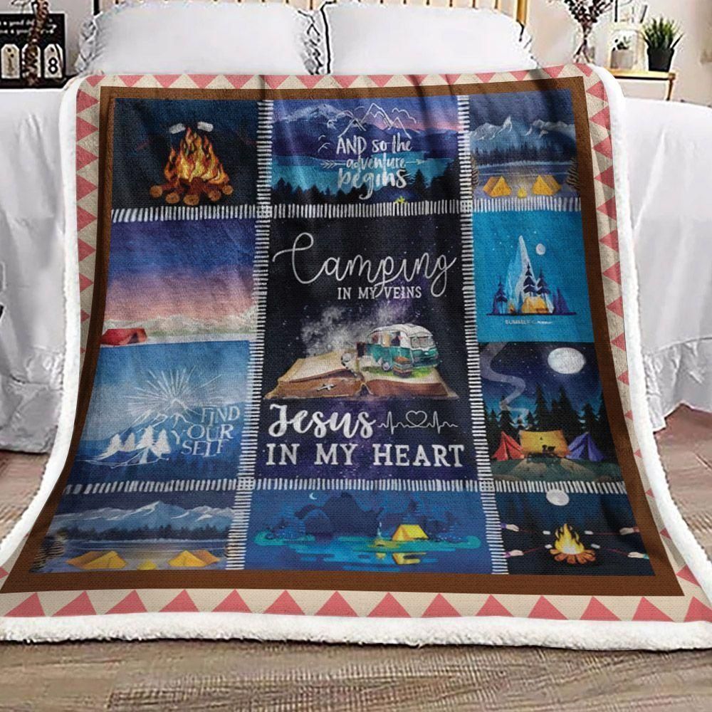 Camping Jesus In My Heart Fleece Blanket, Sherpa Blanket, Gift For Parent, Family Member, Friends Gift, Christmas Gift, Home Decor, Home Living