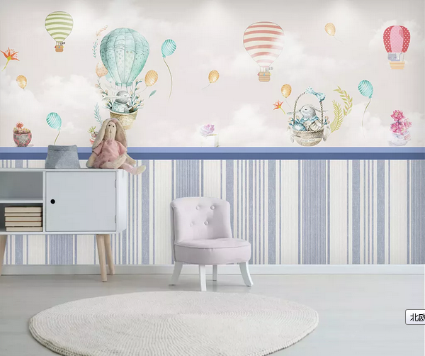 3D Hot Air Balloon Rabbit Wall Mural Wallpaper 07