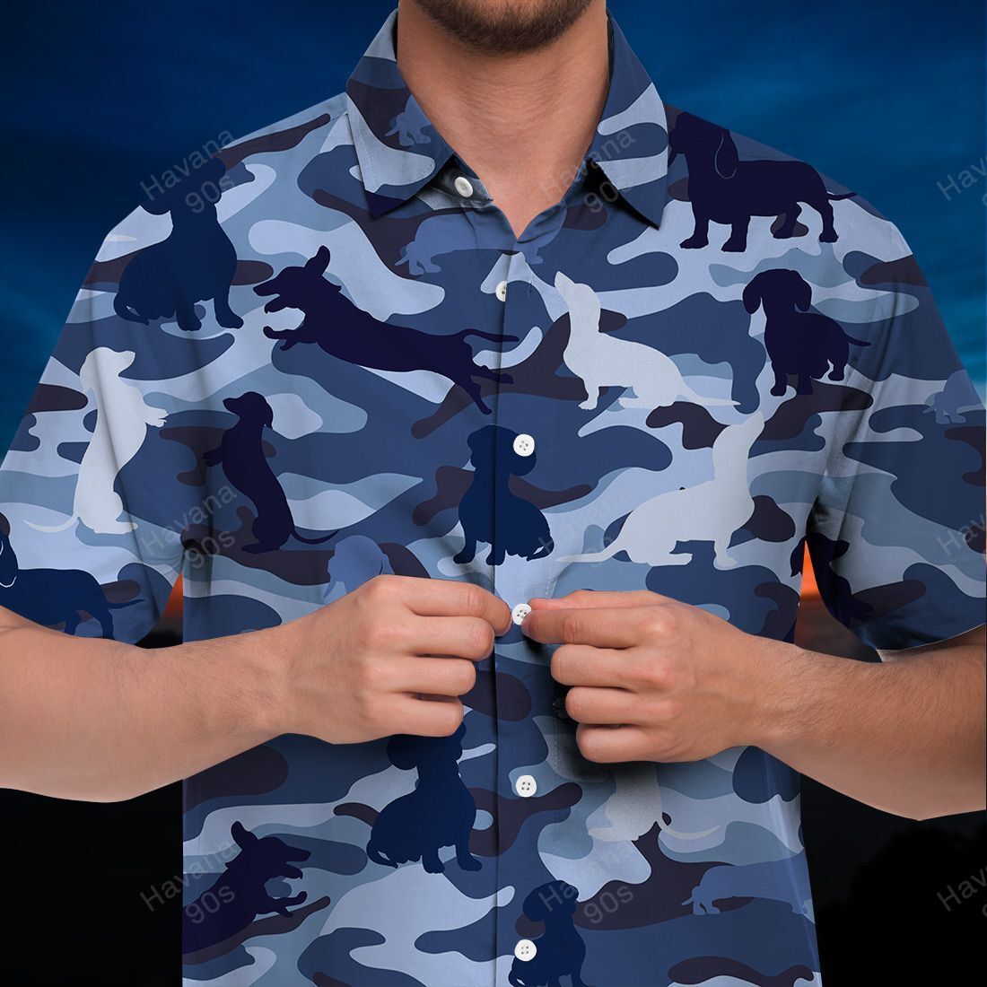 Dachshund Hawaii Shirt Dark Blue Camo Dog Ha72597