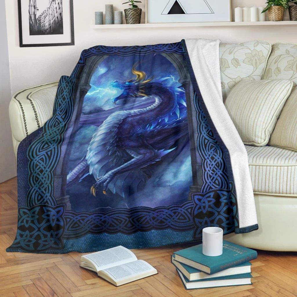 Beautiful Blue Dragon Lighting Pattern Fleece Blanket, Sherpa Blanket, Gift For Parent, Family Member, Friends Gift, Christmas Gift, Home Decor, Home Living