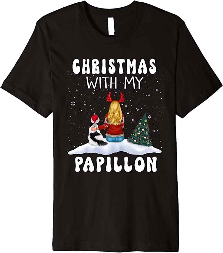 Christmas With My Papillon Dog Puppy Funny Xmas Premium T-Shirt