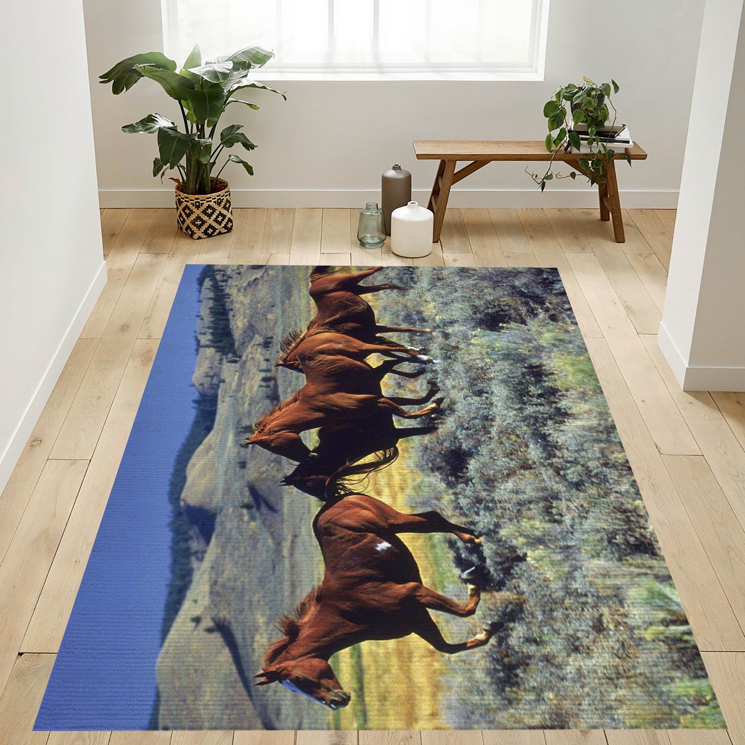 Animals Horses Running On The Planes Area Rug For Gift, Living Room Rug – Home Decor  Floor Decor