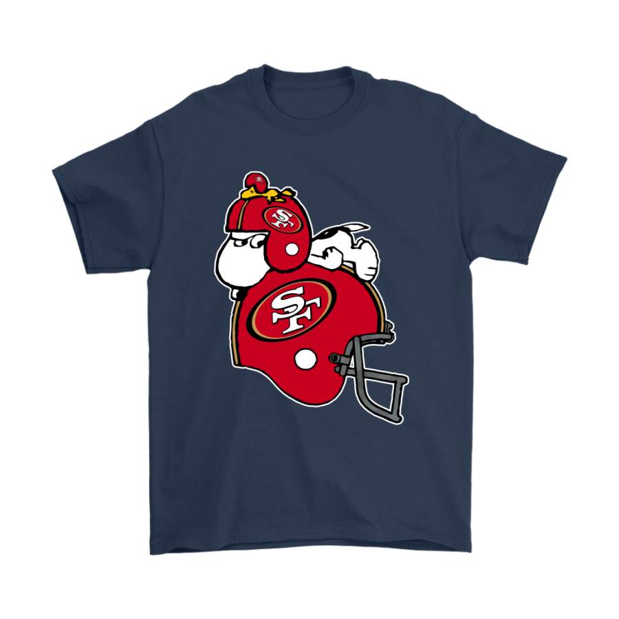 Snoopy And Woodstock Resting On San Francisco 49ers Helmet Shirts ...
