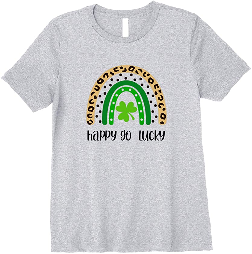 Womens St. Patrick’s Day Happy Go Lucky Rainbow Leopard Print Irish Premium T-Shirt