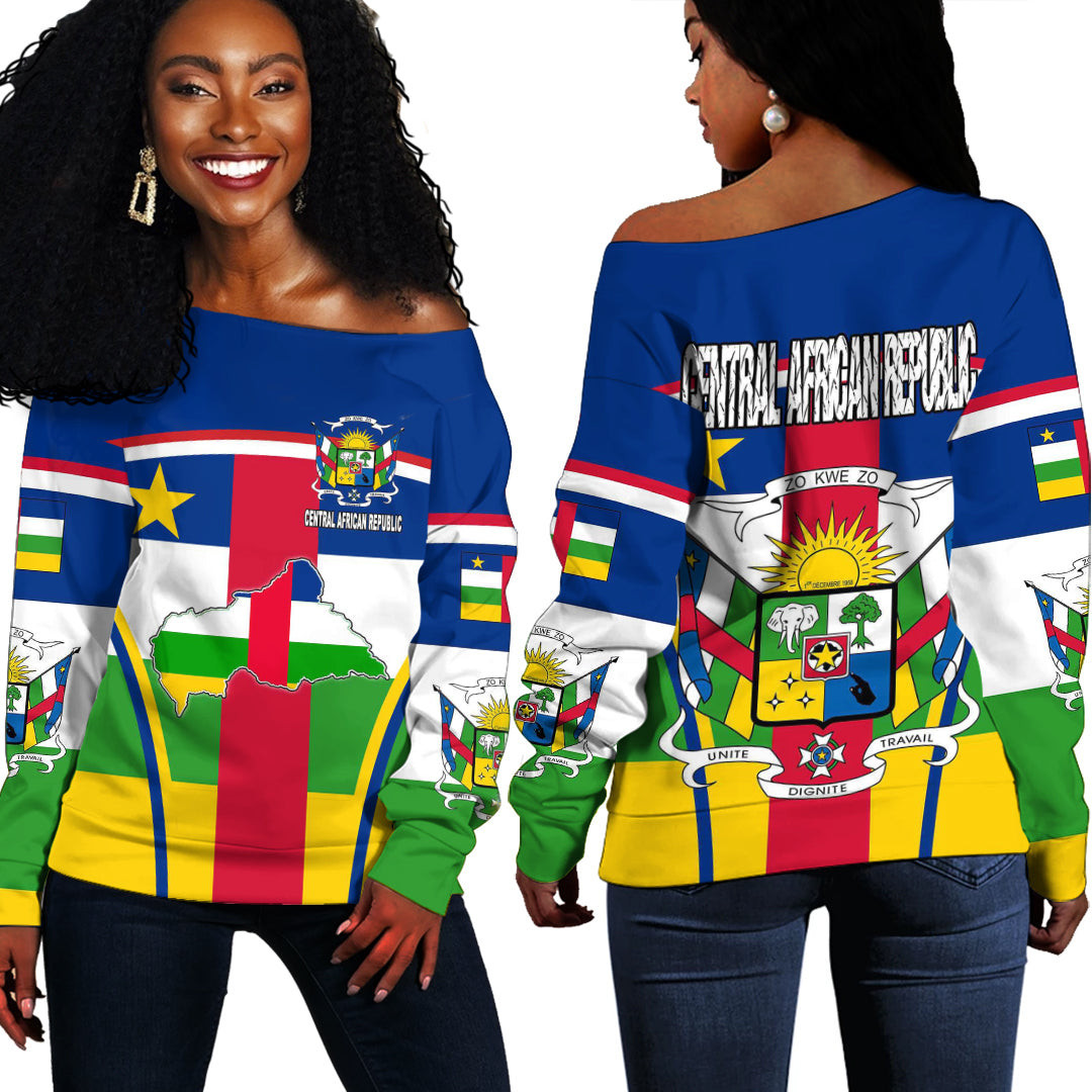 1Sttheworld Clothing –  Central African Republic Active Flag Off Shoulder Sweater A35