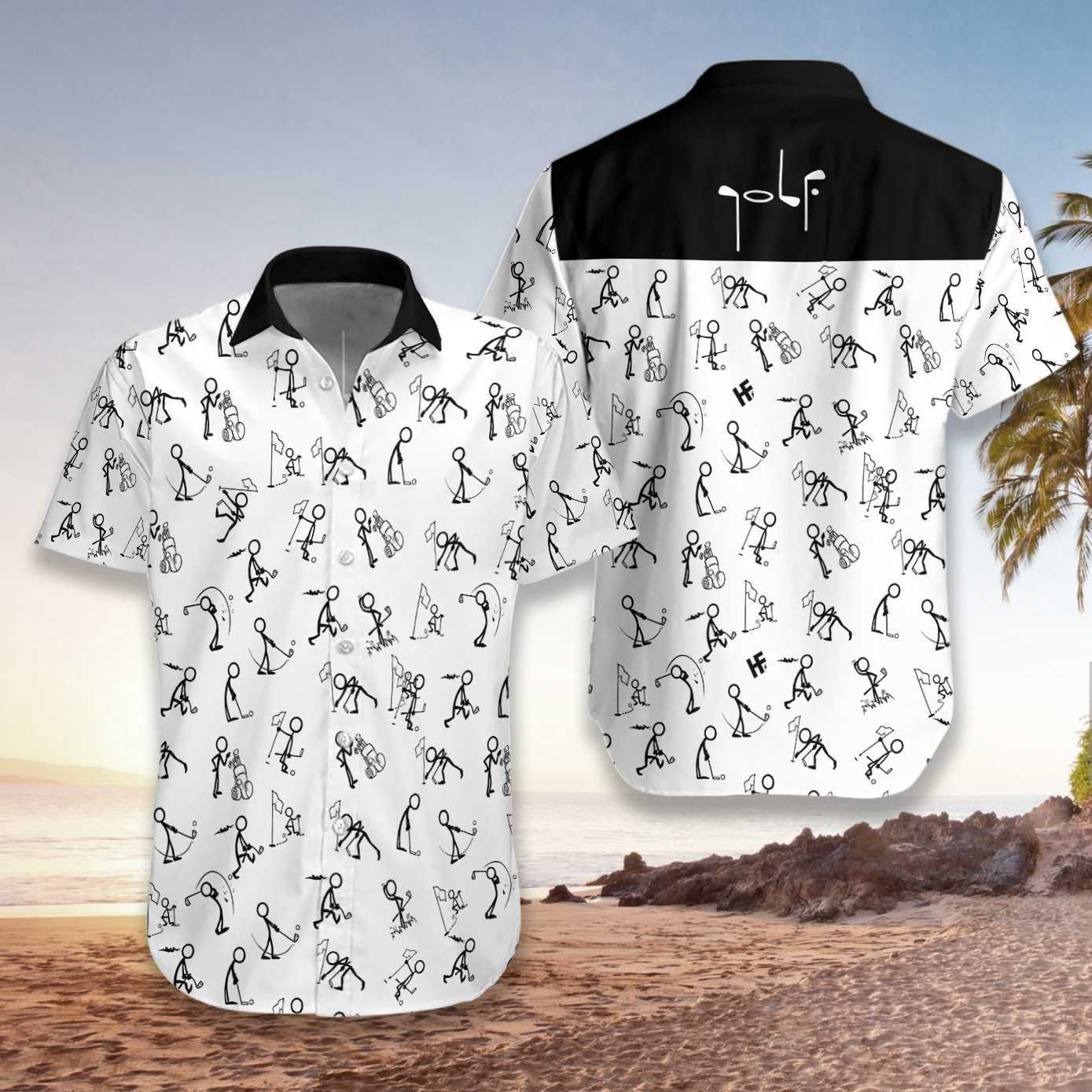 Cover Your Body With Amazing Stickfigures Playing Golf Hawaii Aloha Shirts Ha67281