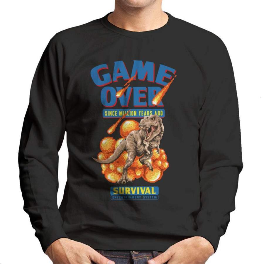 Retro Pixel Game Over Dinosaur Survival Men’s Sweatshirt