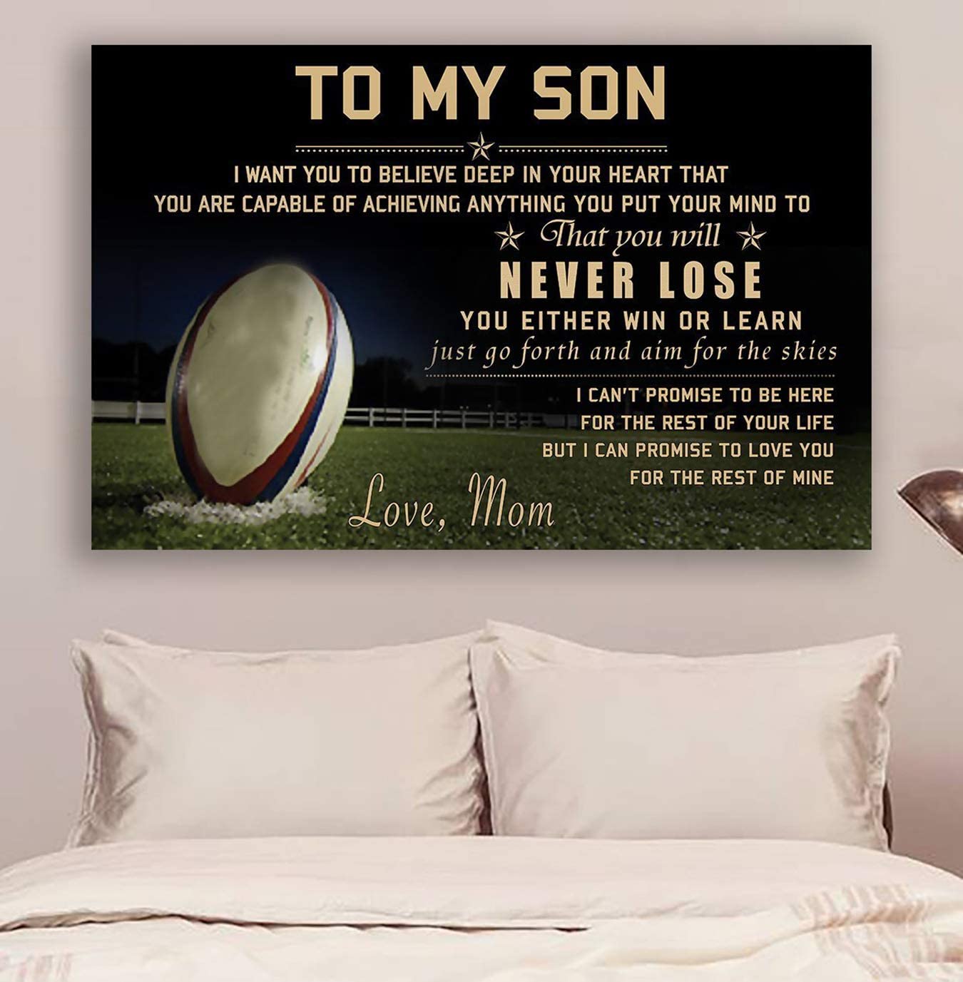 Poster for Room Aesthetic -Command Strips Wall Decor – Cv874 Lhd Rugby Poster – Mom to Son – Never Lose